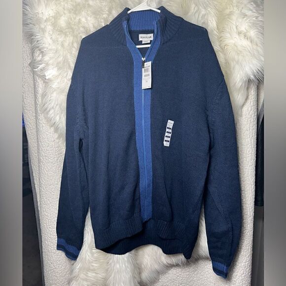New Haggar  Men's Sweater Blue Collar Full Zip Size XXL MSRP $90 NWT Comfort - Picture 1 of 5